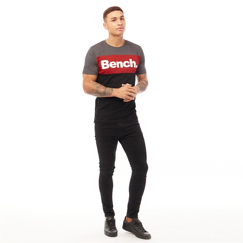 Bench Mens Domi T-Shirt Black/Red/Charcoal