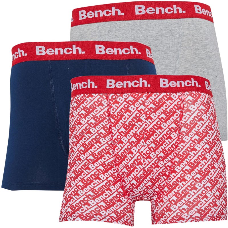 Bench Mens Marcus Three Pack Boxers Navy/Grey/Red Print