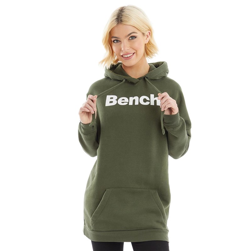 Netto Oude tijden Ieder Bench Dames Hoodie Olijfgroen