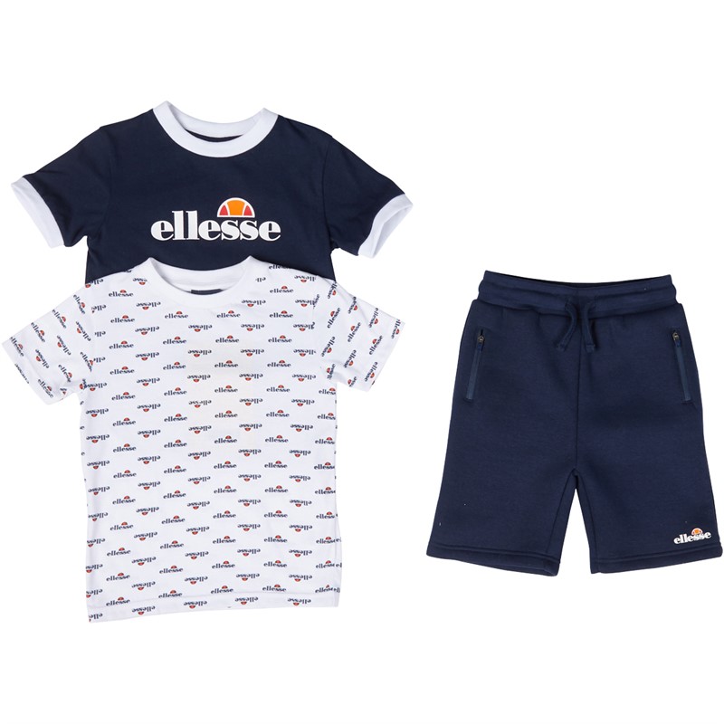 Ellesse Boys Trago Logo Two Pack T-Shirts And Shorts Set Navy/White