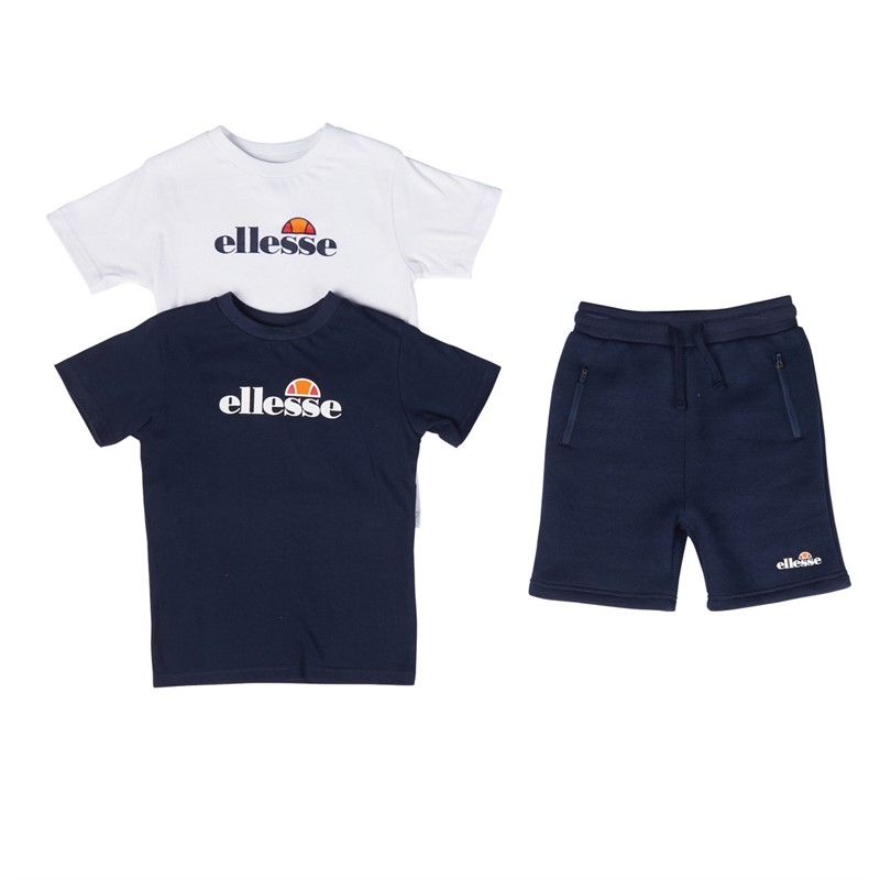 Ellesse Boys Vito Three Pack Logo T-Shirts And Shorts Set Navy/White