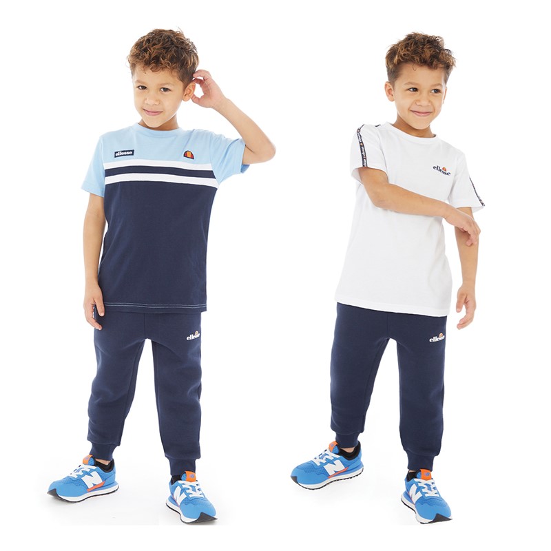 Ellesse Boys Dario Three Pack T-Shirts And Joggers Set Navy/Sky Blue/White