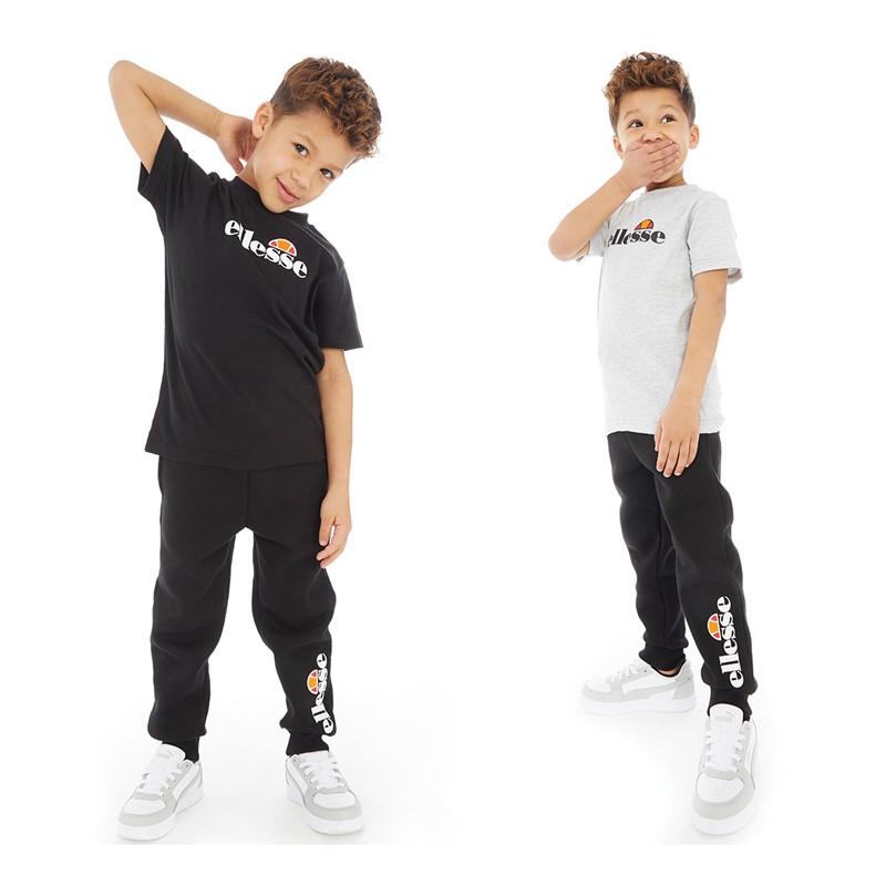 Ellesse Boys Dalmo Three Pack Logo T-Shirts And Joggers Set Black/Grey