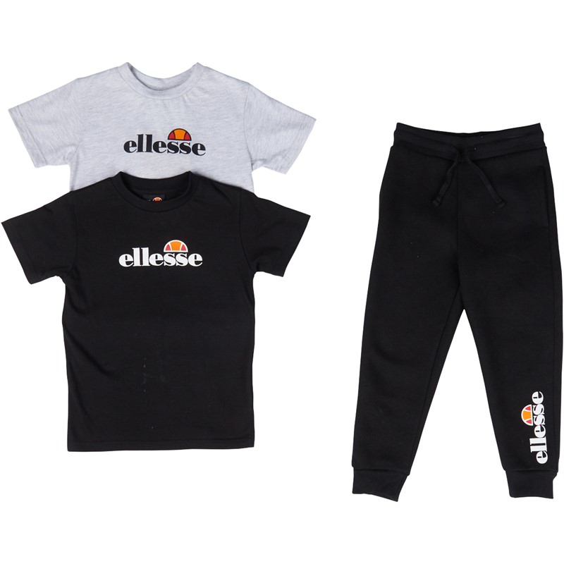 Ellesse Boys Dalmo Three Pack Logo T-Shirts And Joggers Set Black/Grey