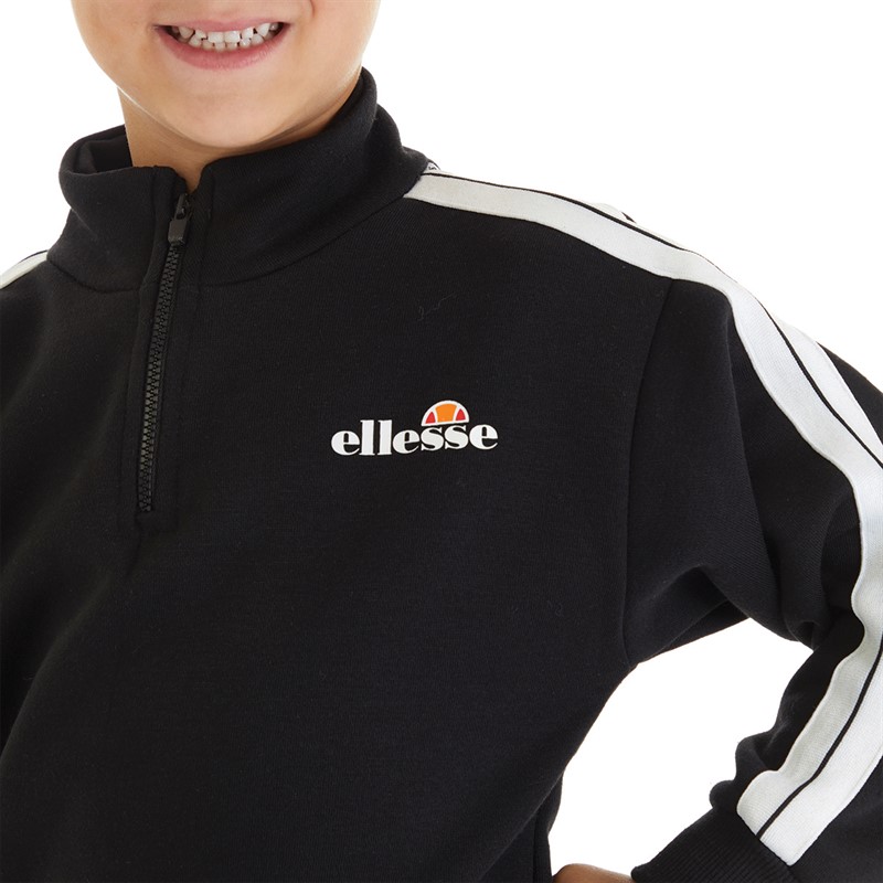 Ellesse Junge Guido 1/2 Zip Funnel Neck Oberteil und Jogginghose Set Schwarz/Weiß