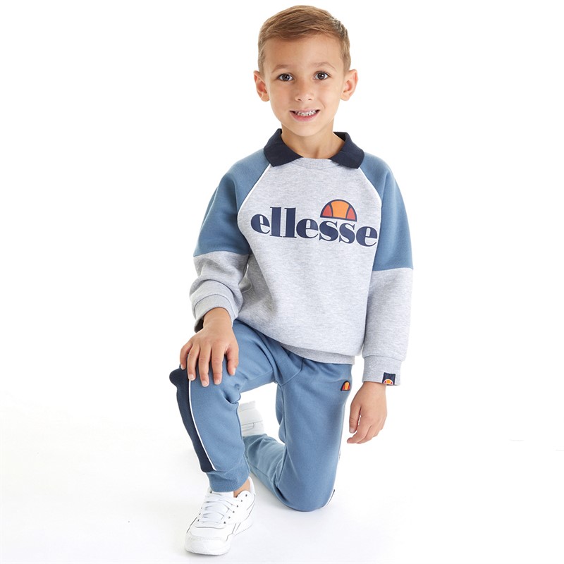 Ellesse Ensemble Sweat-Shirt à col et Jogging Sansone Garçon Gris/Bleu