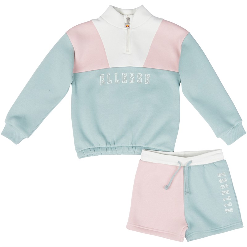 Ellesse Meisjes trechterhals en shorts set roze/blauw