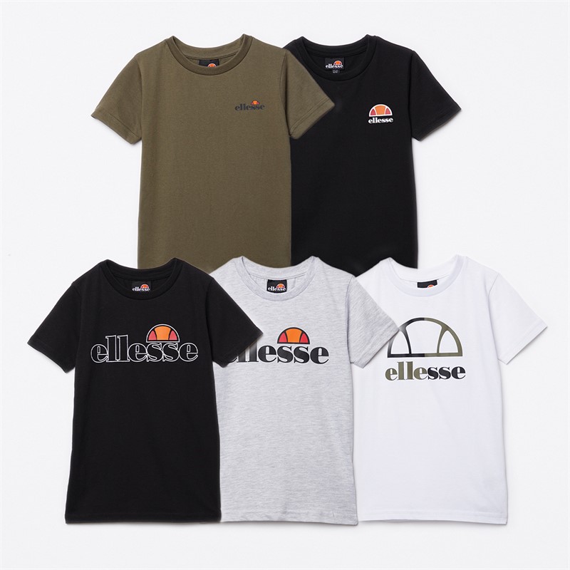 Ellesse Boys Five Pack T-Shirts Black/White/Grey/Khaki