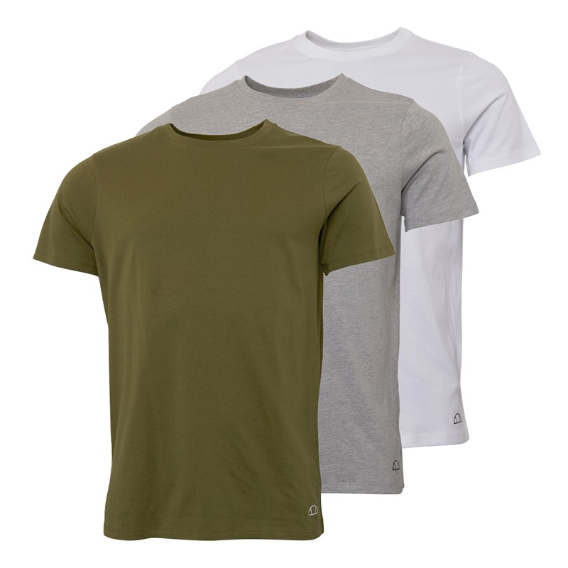 Ellesse Mens Three Pack T-Shirts White/Khaki/Grey Marl