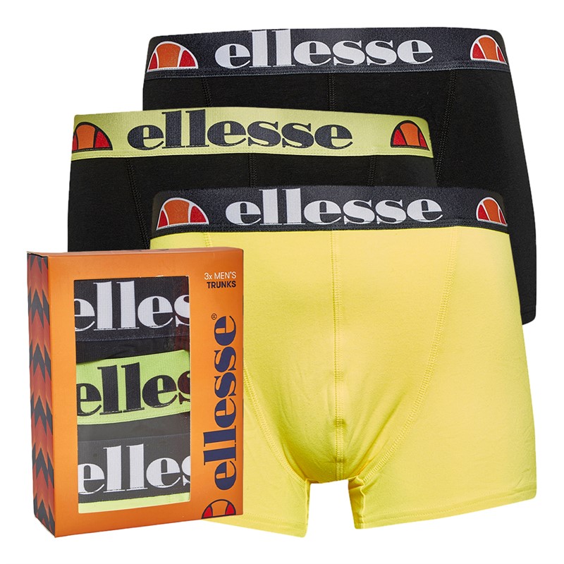 Ellesse Mens Arina Three Pack Trunks Black/Neon Yellow