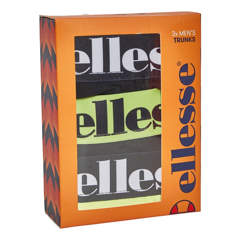 Ellesse Mens Arina Three Pack Trunks Black/Neon Yellow