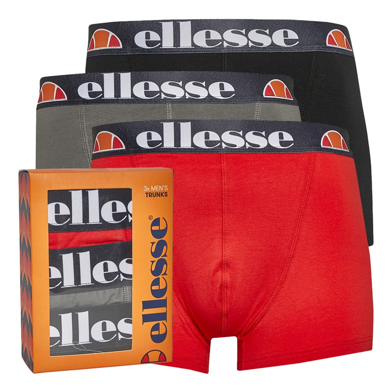 Ellesse Mens Arina Three Pack Trunks Red/Grey/Black