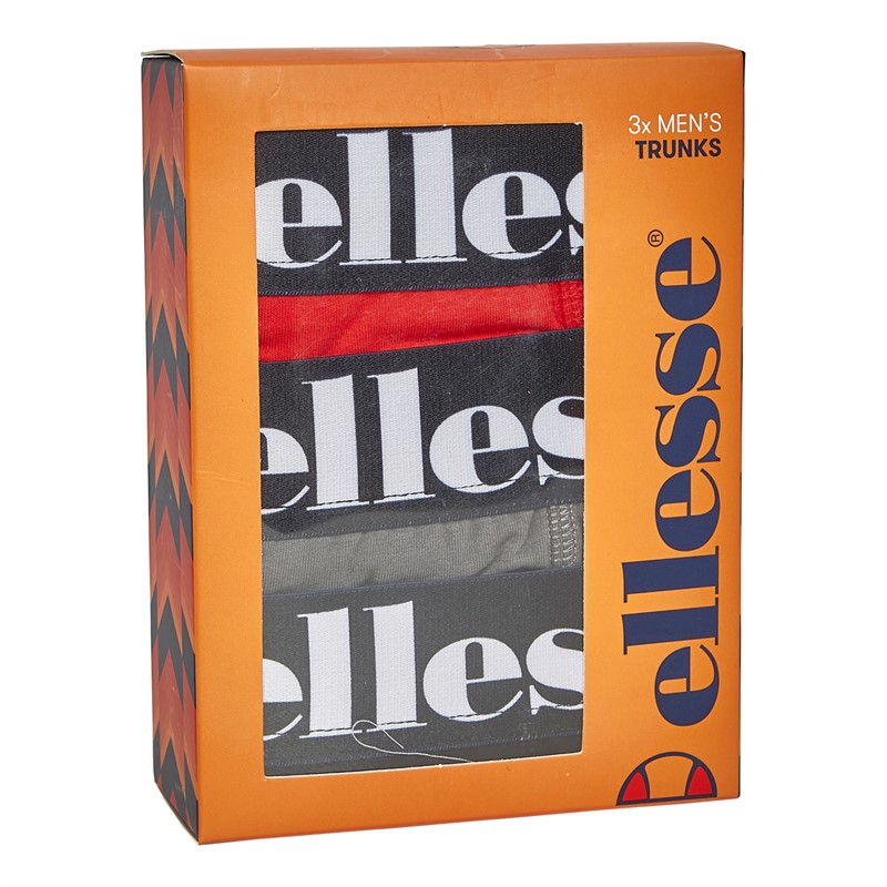 Ellesse Mens Arina Three Pack Trunks Red/Grey/Black