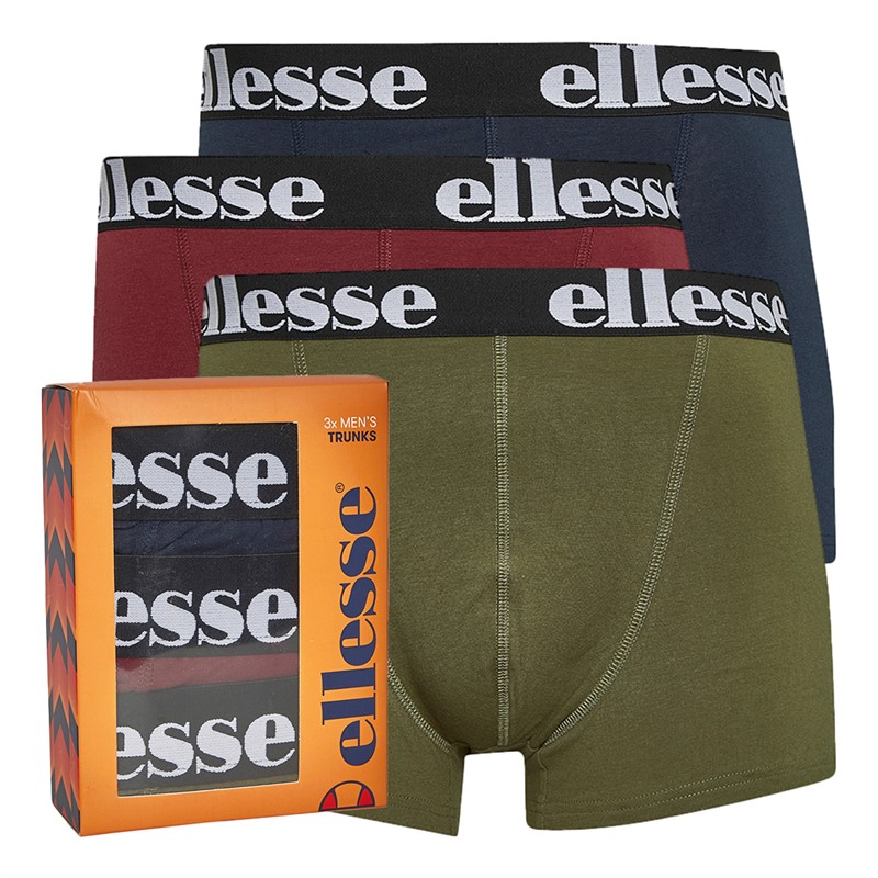 Ellesse Mens Valvina Three Pack Trunks Navy/Burgundy/Khaki