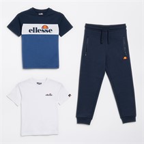 Ellesse Boys Tino Three Pack Logo T-Shirts And Joggers Set Navy/Blue/White