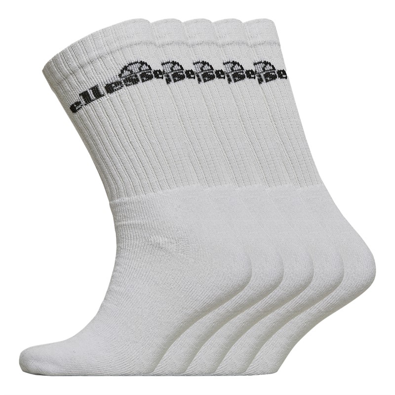 Ellesse Mens Five Pack Crew Socks White