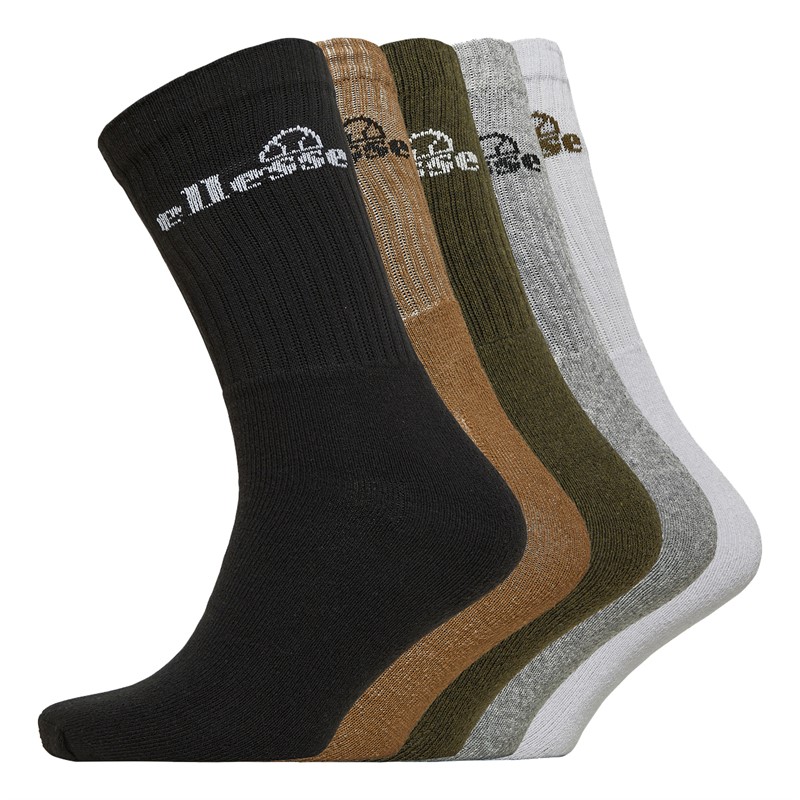 Ellesse Mens Five Pack Crew Socks White/Grey/Sand/Khaki