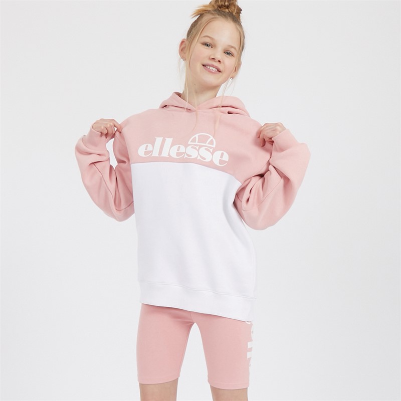 Ellesse Junior Girls Abigail Hoodie And Shorts Set Pink/White - Size 12/13Y