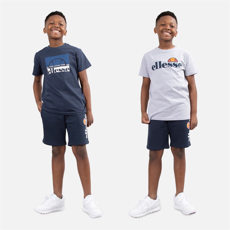 Ellesse Junior Boys Capri Three Pack Logo T-Shirts And Shorts Set Navy/Grey - Size 13/14Y
