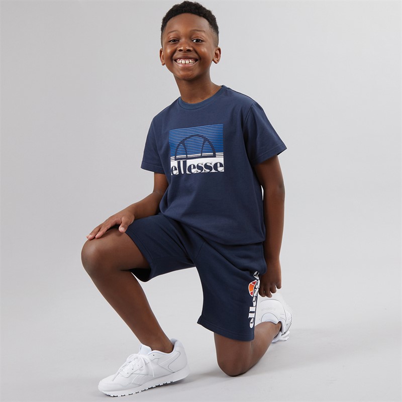 Ellesse Junior Boys Capri Three Pack Logo T-Shirts And Shorts Set Navy/Grey