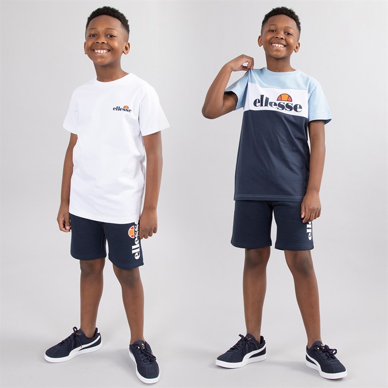 Ellesse Junior Boys Zale Three Pack Logo T-Shirts And Shorts Set Navy/Blue/White