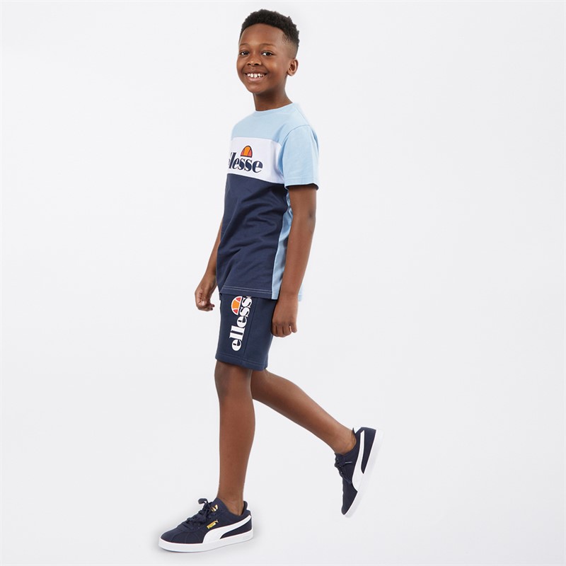 Ellesse Junior Boys Zale Three Pack Logo T-Shirts And Shorts Set Navy/Blue/White