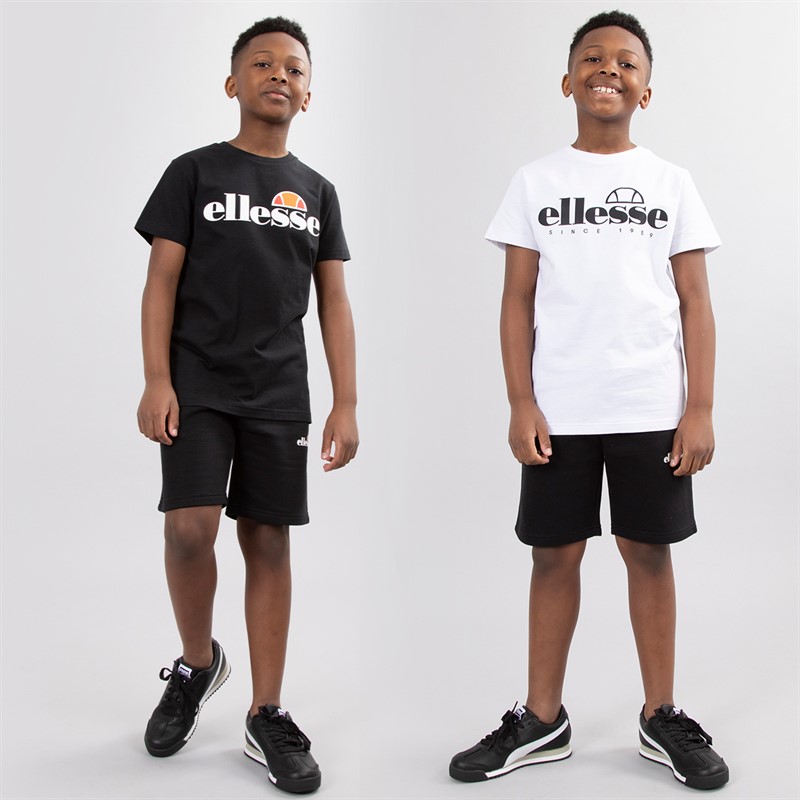 Ellesse Junior Boys Raffele Three Pack Logo T-Shirts And Shorts Set Black/White - Size 8/9Y