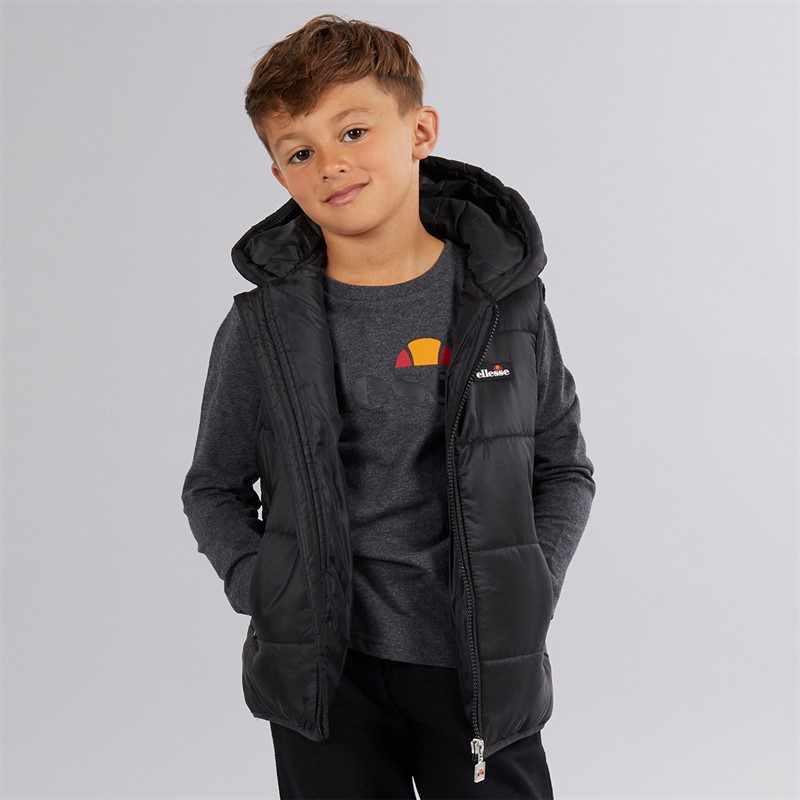 Ellesse Junge Luka Kapuzen Weste T-Shirt und Jogginghose Set Schwarz