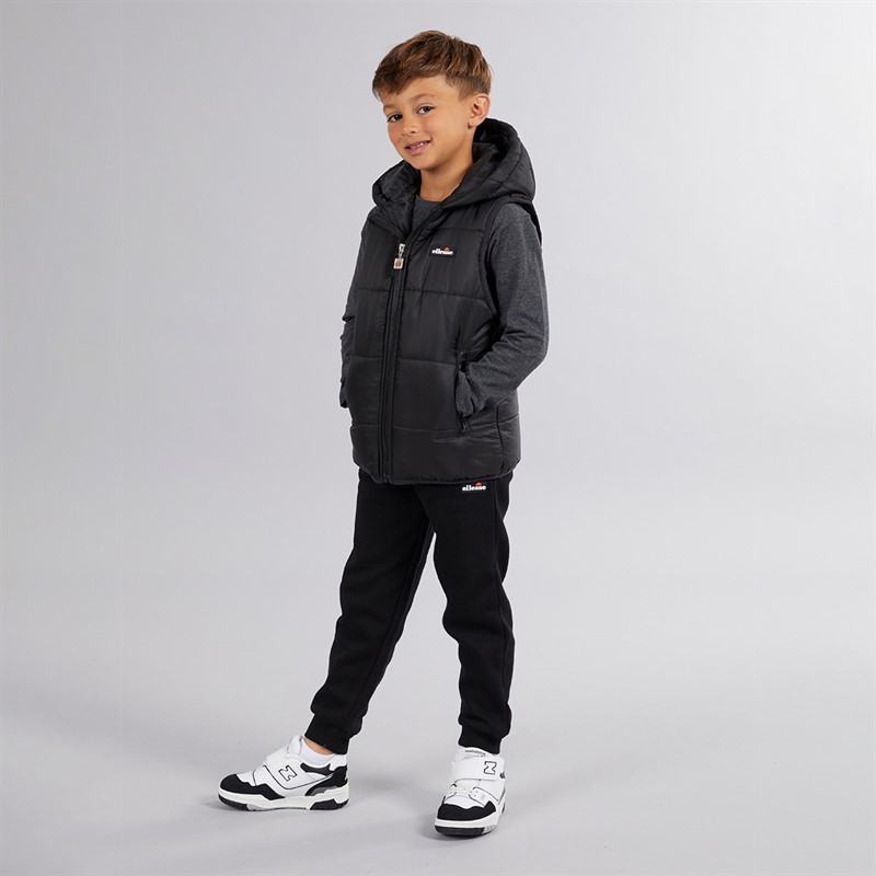 Ellesse Junge Luka Kapuzen Weste T-Shirt und Jogginghose Set Schwarz
