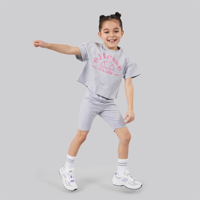 Ellesse Girls Carmela Logo T-Shirts And Shorts Four Piece Set Grey Marl 112