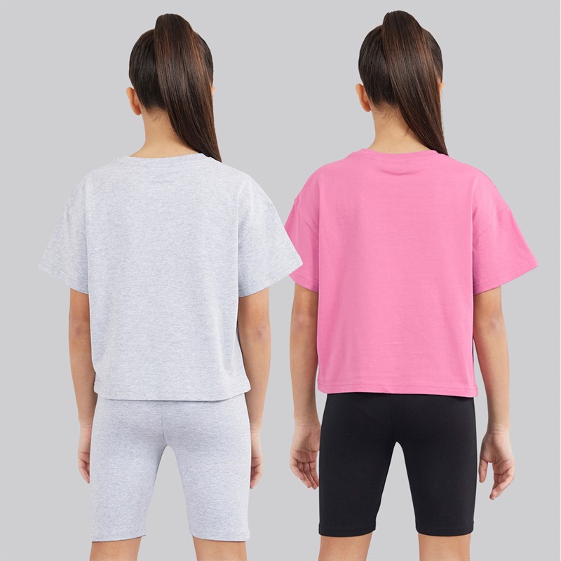 Ellesse Junior Girls Carmela Logo T-Shirts And Shorts Four Piece Set Grey Marl 112