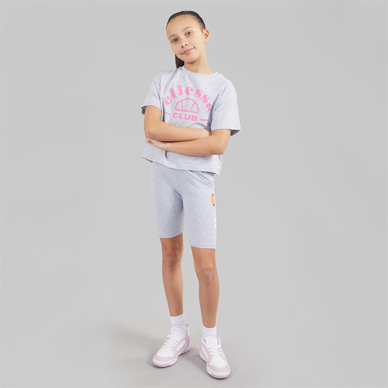 Ellesse Junior Girls Carmela Logo T-Shirts And Shorts Four Piece Set Grey Marl 112