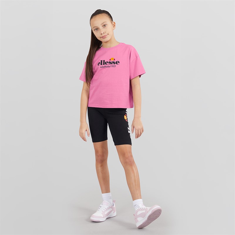 Ellesse Junior Girls Carmela Logo T-Shirts And Shorts Four Piece Set Grey Marl 112