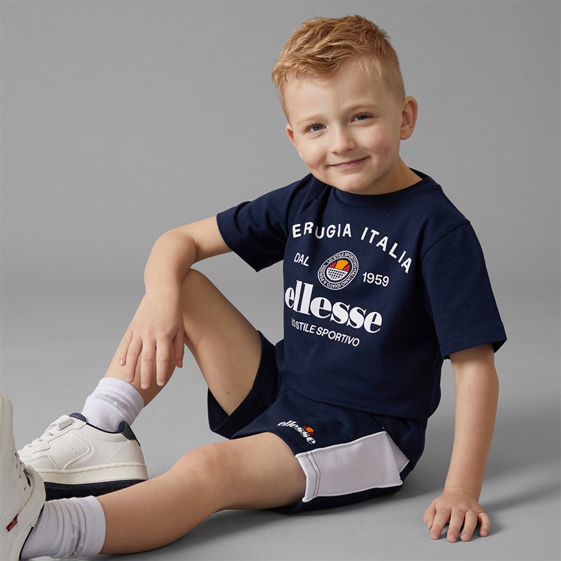 Ellesse Boys Vincent T-Shirt And Shorts Three Pack Set Navy 429
