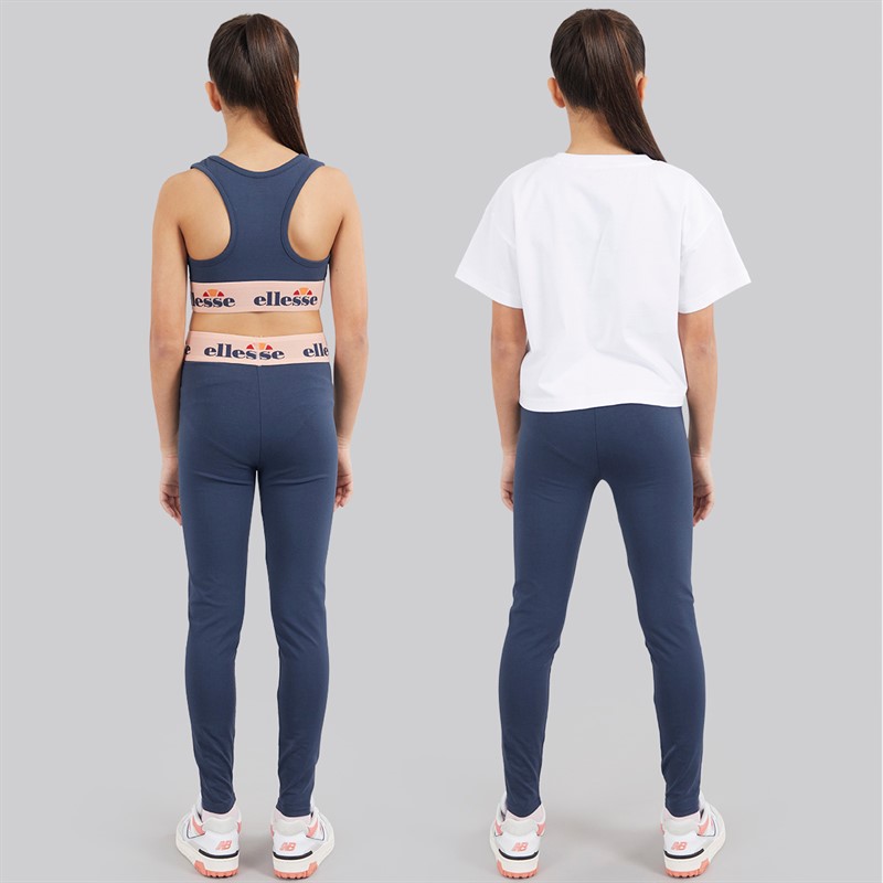 Ellesse Junior Girls Teresa Logo T-Shirt Bra Top And Legging Three Piece Set Navy 429