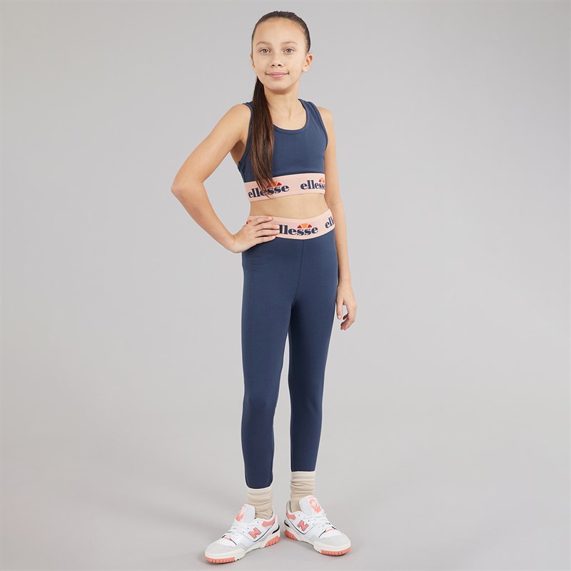 Ellesse Junior Girls Teresa Logo T-Shirt Bra Top And Legging Three Piece Set Navy 429