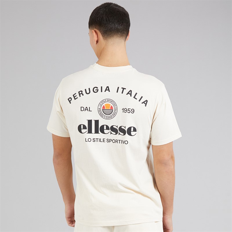 Ellesse Mens Lyon Relaxed Fit Back Logo T-Shirt Off White