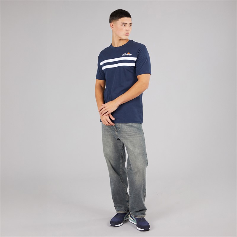 Ellesse Mens Squalius Retro Stripe T-Shirt Navy