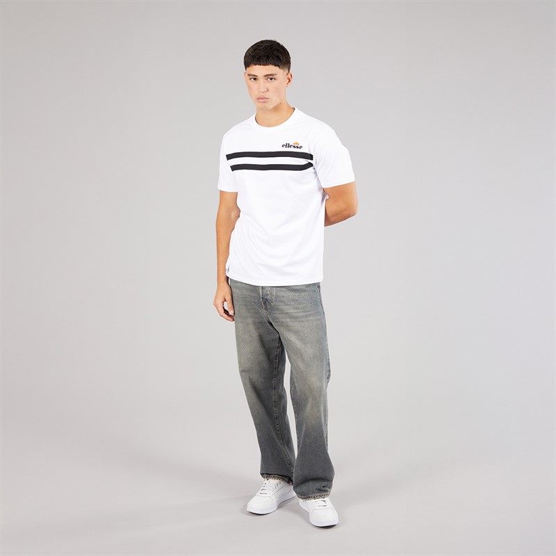 Ellesse Herren Squalius Retro Streifen T Shirt Weiß