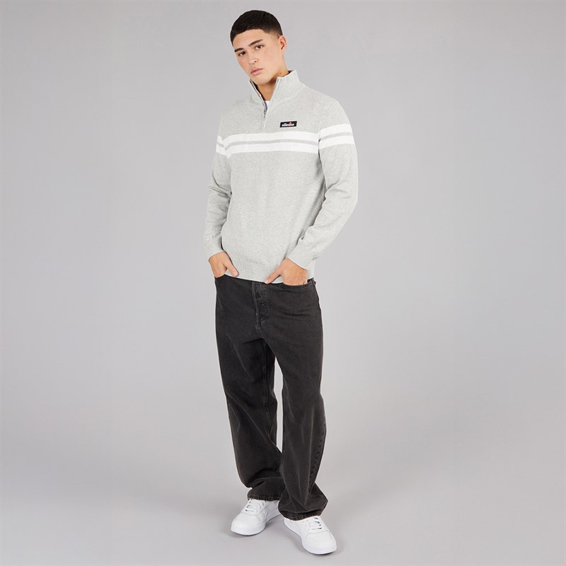 Ellesse Mens Dison 1/2 Zip Knitted Jumper Light Grey Marl