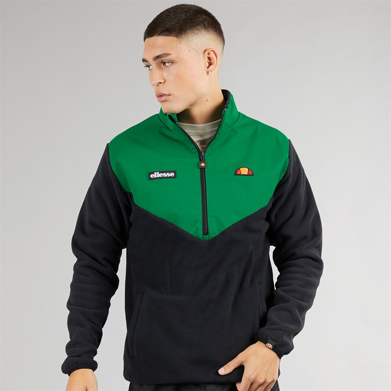 Ellesse Mens Rebberto 1/2 Zip Fleece Black/Green - Size XS