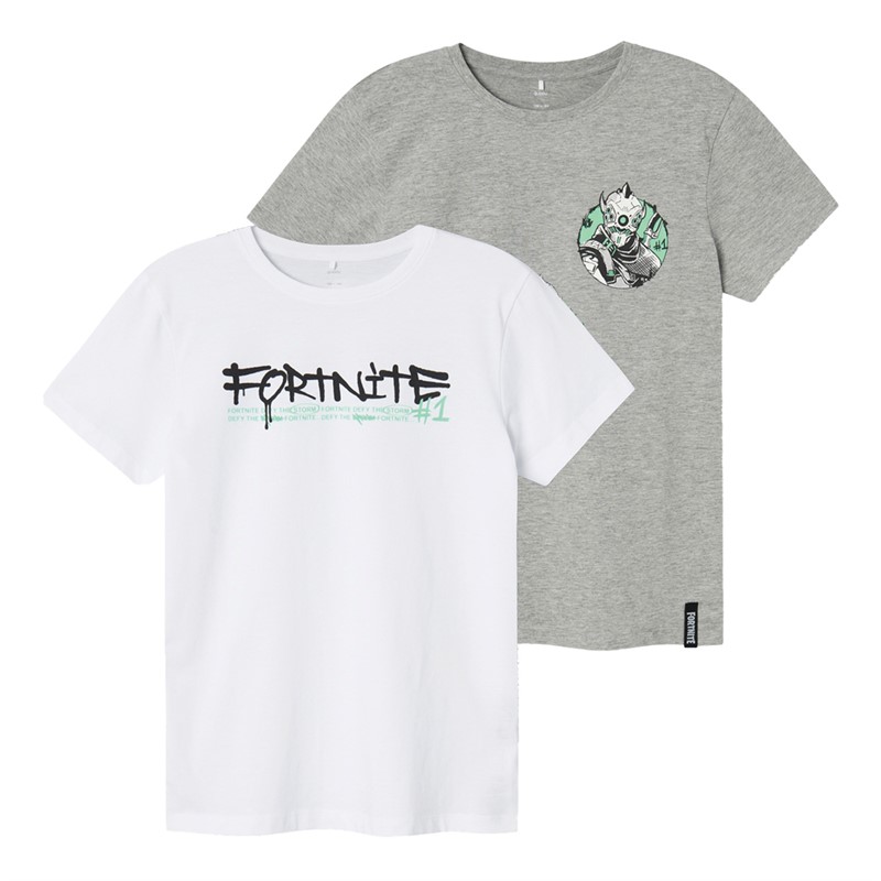 Fortnite Kids Rayne Two Pack T-Shirts Bright White/Grey Melange