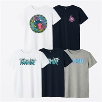 Fortnite Boys Atlis Five Pack T-Shirts Set Bright White/Grey Melange/Dark Sapphire/Bright White/Dark Sapphire