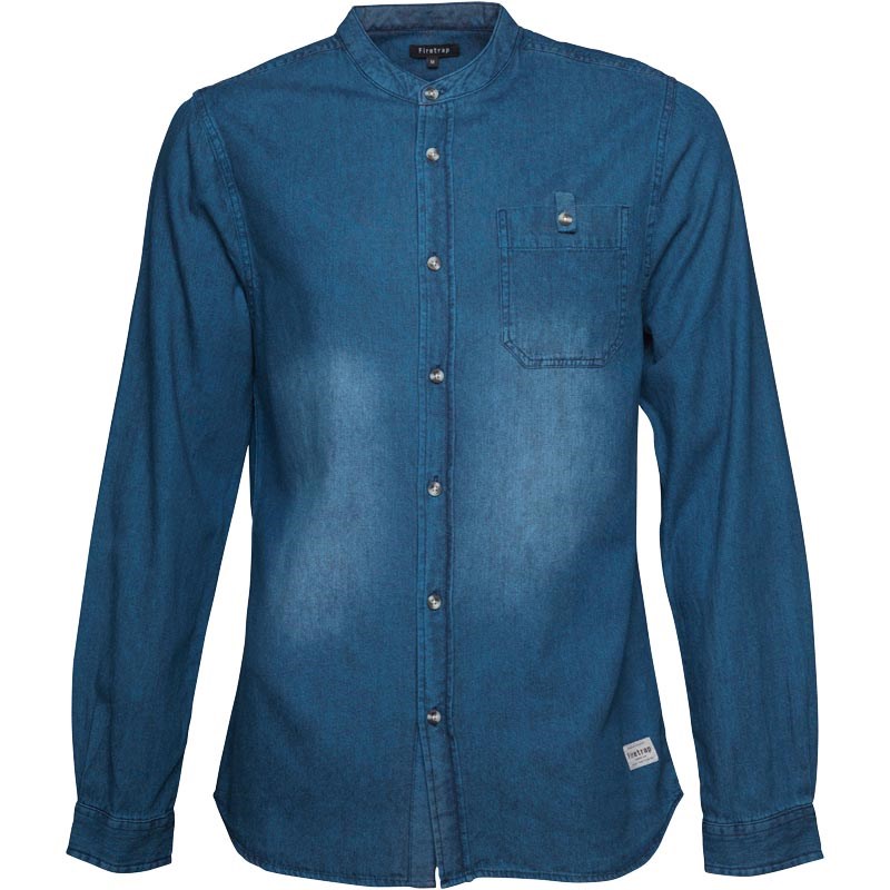Buy Firetrap Mens Oxna Collarless Denim Shirt Midwash