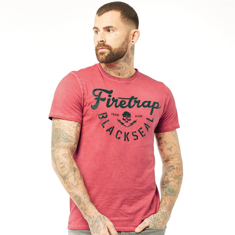 Buy Firetrap Mens Graph TShirt Red Oil Wash