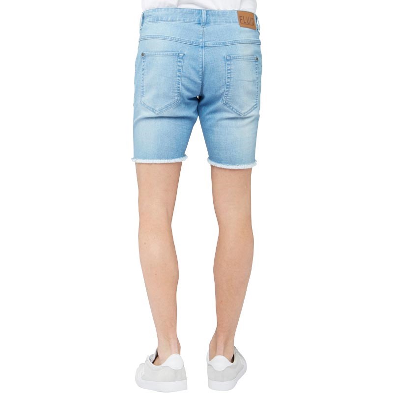 Buy Fluid Mens Slim Fit Denim Shorts with Frayed Hem and Engineered Rips Light Wash