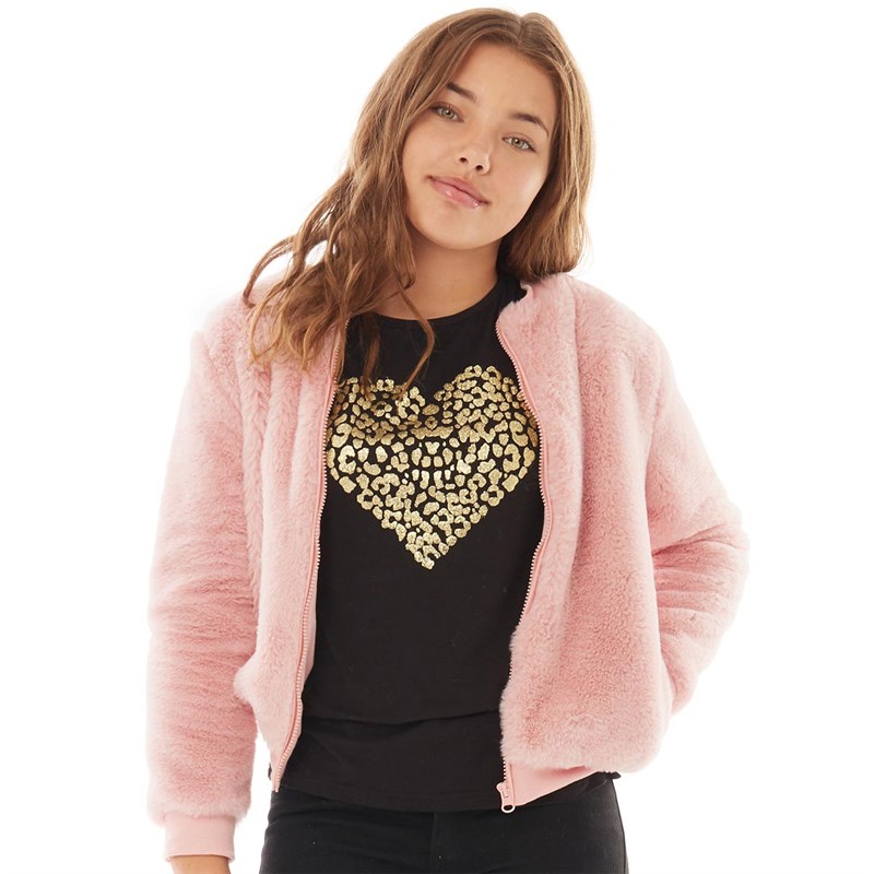 Buy Fluid Girls Faux Fur Bomber Jacket Blush Pink