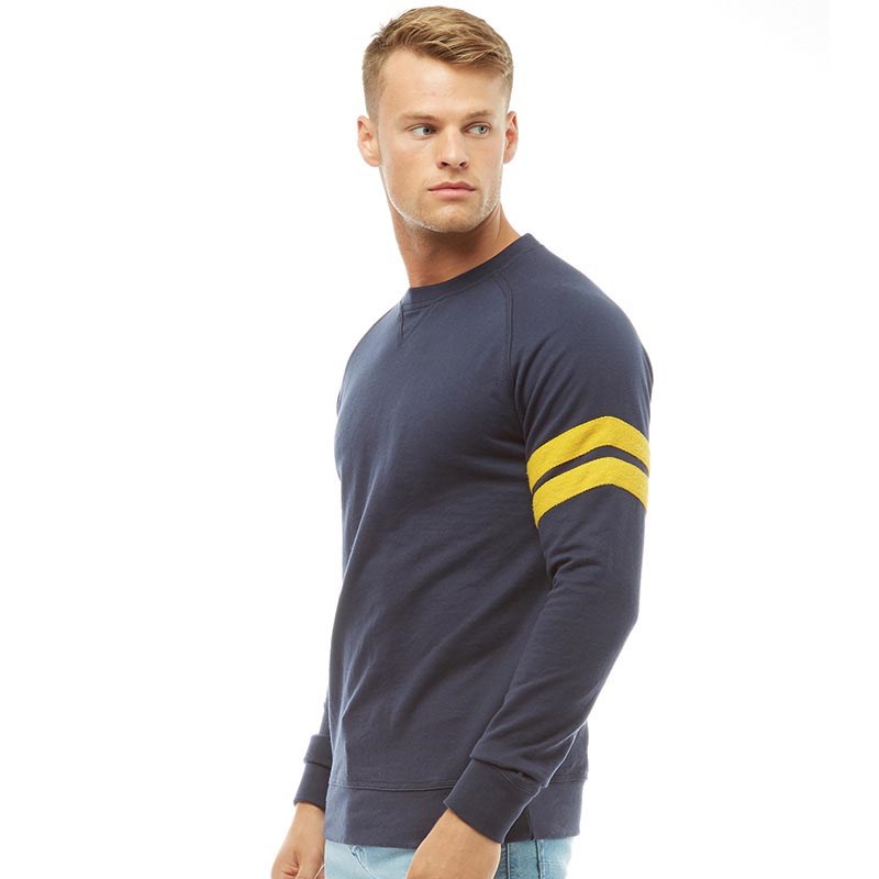 Buy Fluid Mens Sweatshirt With Contrast Sleeve Stripe Navy/Mustard