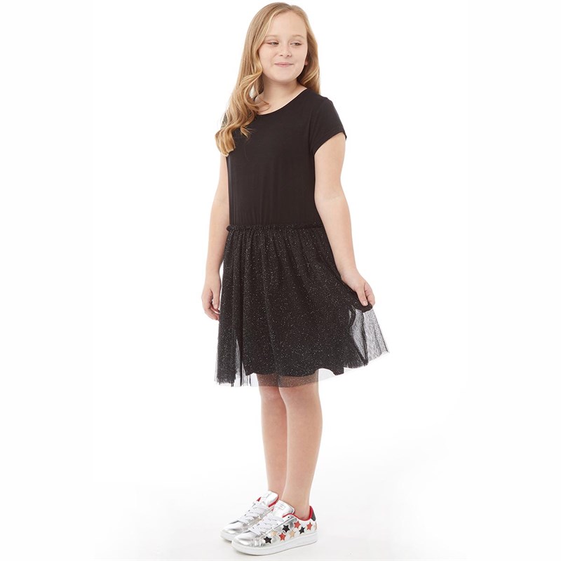 Buy Fluid Girls Dress With Net Skirt Black