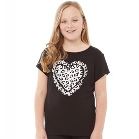 Fluid Meisjes Glitter Heart Print T Shirt Zwart fluid kopen in de aanbieding